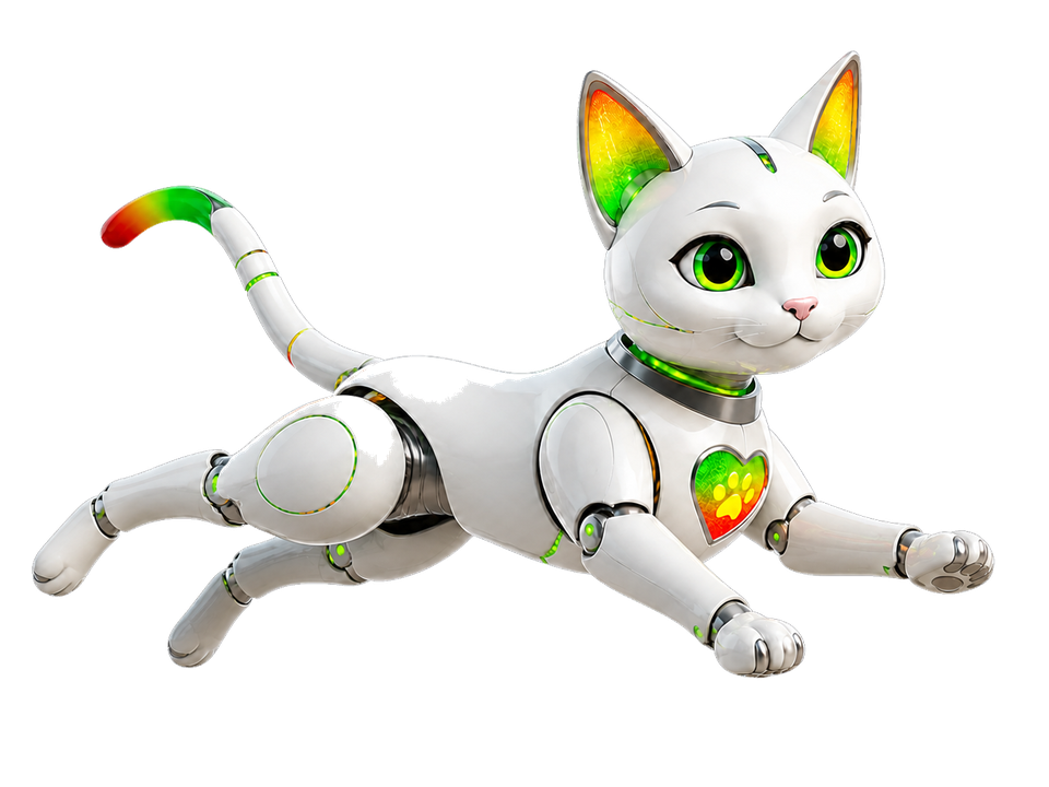 Robot kucing Max Cat Dog berlari, simbol pet-care dengan artificial intelligence